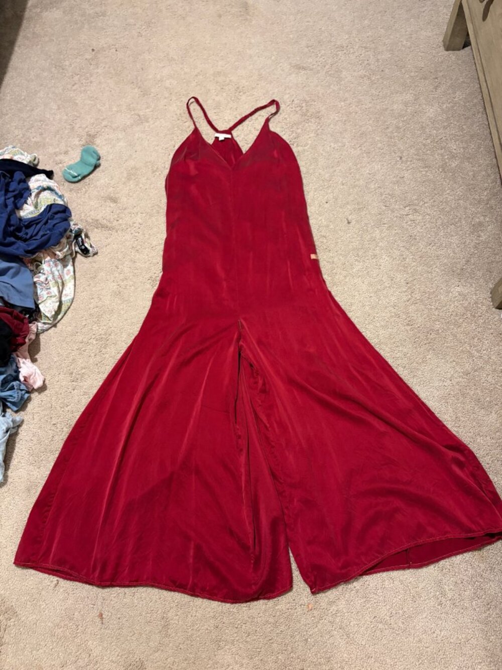 Lunya Wide Leg Jumpsuit Washable Silk Red Large
